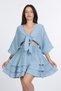 Women's Summer Blue Tie-Up Crop Blouse and Layered Ruffle Mini Skirt Set Muslin Fabric Stylish Daily Casual Two-Piece 1330 - 3