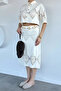 Beige Women's Belt Detailed Skirt Openwork Shirt Double Set - 5