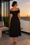 Rochie midi modal cu decolteu barcă - Negru - 3