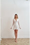 Women's White Sleeves Tulle V-Neck Draped Mini Dress