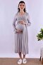 Cotton Robe Maternity Nightgown Set Effortt |   Breastfeeding Feature - Gray - 4