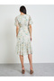 Floral Print V Neck A-Line Midi Dress - 4