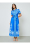 Blue Graphic Short Sleeves Shirt Maxi Dress - 3