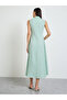 Green Textured Sleeveless Shirt Midi Dress - 5