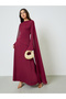 Burgundy Draped Round Neck Cape Maxi Dress