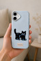 iPhone 16 Compatible Leather-Look Silicone Cover with Embroidered Black Cat Figure - 3
