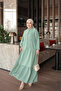 Mint Green Half Buttoned Layered Skirt Dress with Elastic Sleeves
