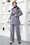 Lace Detailed Jumpsuit Set Gray 19003