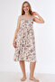 Patterned Lycra Gathered Sleeveless Viscose Lace Detailed Women's Nightgown