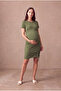 Maternity Green Viscose Blended Crew Neck Short Sleeve Side Gathered Dress Cadence - 3