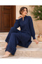 - Navy Blue Embroidered Tunic & Wide-Leg Pants Co-ord Set - 4