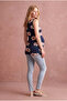 Maternity Dark Navy Blue Viscose Crew Neck Sleeveless Floral Printed Long Undershirt Lacey - 4