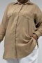 68061 Large Size Muslin Shirt with Pockets and Cuffs - Beige - 2