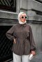 Women's Thin Striped Shirt with Grass Detail on the Front, Brown - 2