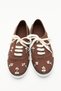 Spor 2601 - Stone Embroidered Lace-Up Bitter Brown Linen Women's Sportswear - 4