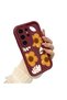 Samsung Galaxy S24 Ultra Compatible Case Camera Protector Burgundy Silicone Couple Phone Case Floral Pattern - 3