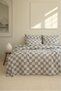 Checkered Gray Colored Double Bedspread Set 100% Cotton 220*240