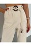Women's Linen Trousers with Belt Detail and Elastic Waist - 2