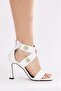 Getcho Bane Women's White Heeled Shoes with Cross Ankle Strap - 6