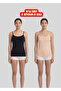 Women's Set of 6 Black-Beige Color Cotton Lycra Thin Strap Undershirts