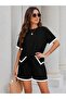 Women's Short Sleeve Crew Neck Stripe Detailed Viscose Two-Thread Blouse and Short Shorts Two-Piece Set - 2