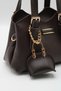 Women's Brown Crossbody Hand and Shoulder Bag with Front Accessory Detail and Charm Accessory - 5