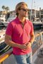 Pink Plain Casual Non-Curling Collar Summer Polo T-Shirt 100% Cotton Breathable Sailor T-Shirt - 3