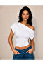 Women's White One-Shoulder Waist-Fitted Open Viscose Blouse - 2