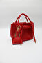 Women's Red Drawstring Crossbody Hand and Shoulder Bag with Charm Accessories - 3