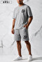Nazik Ol Printed Cotton Fabric Unisex T-Shirt-Grey Shorts Set - 3