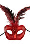 Patent Leather Covered Red Feather Party Mask - 2
