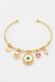 Women's Gold Color Multi-Charm Detailed Steel Bracelet with Clamshell Locket
