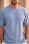 Godard Relax Fit 100% Cotton Muslin Fabric Double Sleeve Crew Neck Men's T-Shirt - Cool Blue - 2