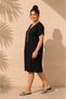 Women's Plus Size V-Neck Aerobin Linen Midi Dress with Folded Sleeves and Necklace (Not Stretchy) - 3