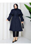 Cape-Covered Buttoned Belted Hijab Trench Coat Rc3142 - 5