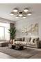 SageLiving Modern Wood & Grey 6+1 Heads LED Ceiling Light - 84W Tricolor Dimmable | 111cm Large Flush Mount Lamp for Living Room, Bedroom & Dining Room