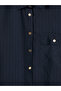 Özmarka New Season Navy Blue Striped Modal Blended Women's Shirt - 6