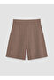 Özmarka New Season Brown Elastic Waist Soft Touch Women's Shorts - 6