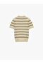 Short Sleeve Buttoned Striped Polo Collar Knitwear T-Shirt - 5