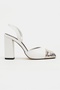Solea White Matte Gold Toe Detailed Thick Heeled Women's Shoes with Elastic Back - 3