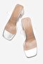 Women's Two-Strap Transparent Heeled Slippers Sandals Brovin Silver Wrinkled - 6