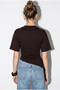 Women's Bitter Coffee Waist-Fitted Soft Textured Cotton Asymmetrical Cut Short Sleeve Blouse Öb261054 60286435 - 7