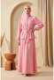 Stoned Zippered Belted Hijab Double Set 0335-05 Pink