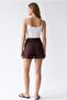 2187 Women's High Waist Belted Pleated Shorts with Pockets, Plum - 5