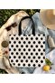 Women's Black and White Polka Dot Patterned Canvas / Fabric Shoulder and Shopping Bag - Tote Bag / Polka Dot Shopper Bag - 5