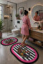 Non-Slip Based Washable 2-Piece Oval Elephant Pattern Bath Mat and Toilet Set – Modern Bathroom Rug - 2