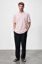 Jett Men's Oversize Fit 100% Organic Cotton Thick Textured Crew Neck Light Pink T-Shirt - 2