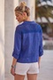 Italian Purple Shirt Collar 3/4 Sleeve Buttoned Knitwear Garnished Casual 100% Linen Woven Jacket 60 55 - 8