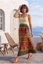 Green Tie-Waist Allover Printed Casual Cotton Long Wrap Woven Skirt 102 70 - 7