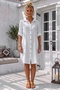 White Shirt Collar 3/4 Sleeve Buttoned Pocket Casual Muslin Oversize Woven Dress 97 65 - 6